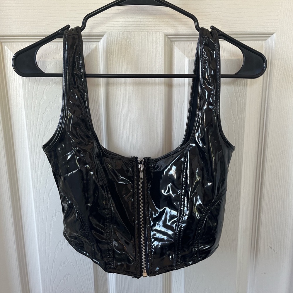 forever 21 black zip up leather top